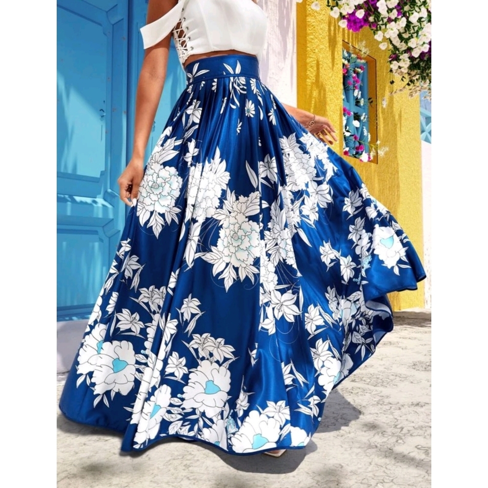 Boho Floral Hight Waist Maxi Skirt